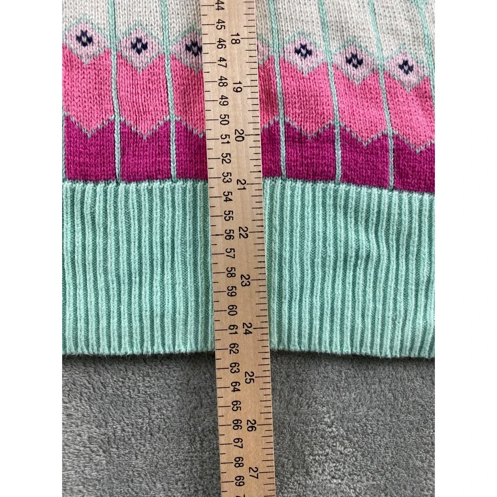Crown & Ivy Womens Mint Green Fair Isle Mock Neck Knit Sweater Size Medium
